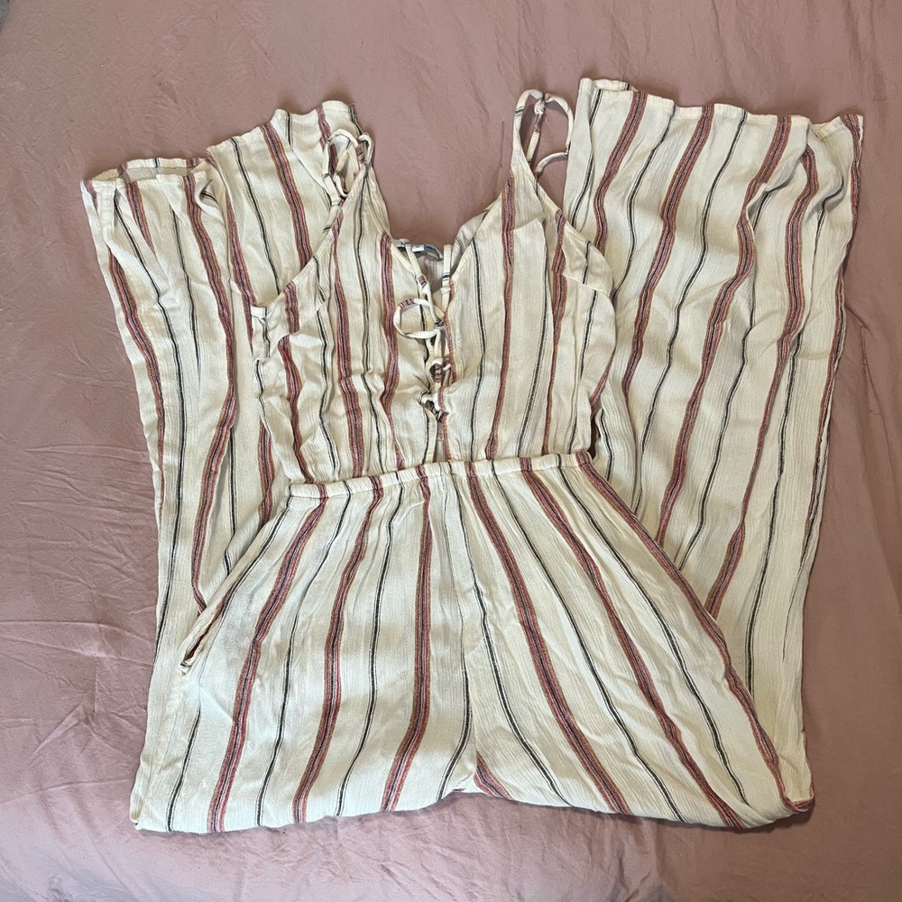 Cream striped wide legged jumpsuit